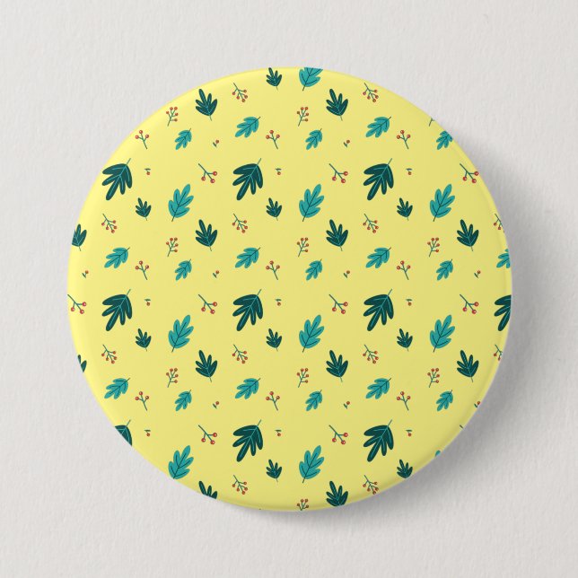 Evergreen Tree Leaves & Red Holly Berries 3 Inch Round Button (Front)