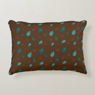 Evergreen Tree Leaves & Red Holly Berries Accent Pillow
