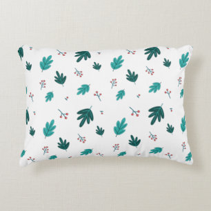 Evergreen Tree Leaves & Red Holly Berries Accent Pillow