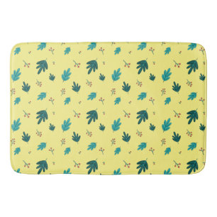 Evergreen Tree Leaves & Red Holly Berries Bath Mat