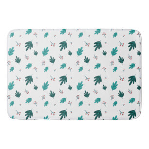 Evergreen Tree Leaves & Red Holly Berries Bath Mat