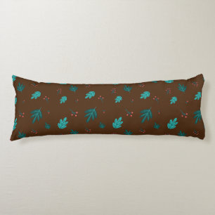 Evergreen Tree Leaves & Red Holly Berries Body Pillow