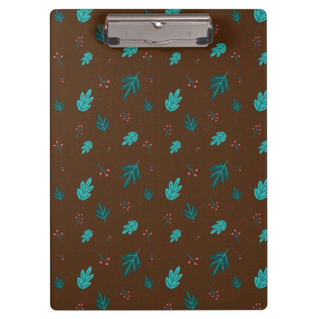 Evergreen Tree Leaves & Red Holly Berries Clipboard (Front)