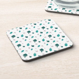 Evergreen Tree Leaves & Red Holly Berries Coaster