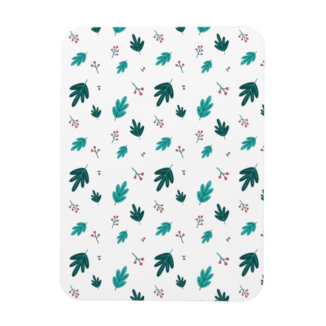 Evergreen Tree Leaves & Red Holly Berries Magnet (Vertical)