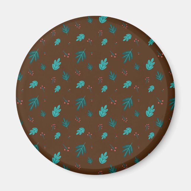 Evergreen Tree Leaves & Red Holly Berries Magnet (Front)
