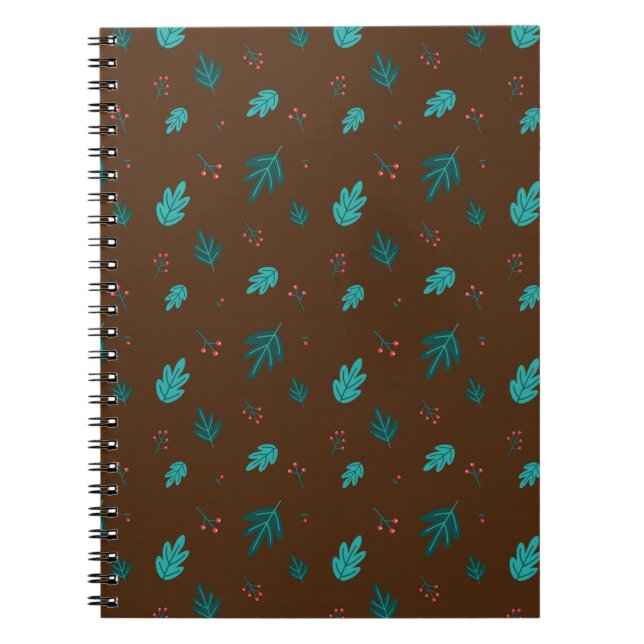 Evergreen Tree Leaves & Red Holly Berries Notebook (Front)