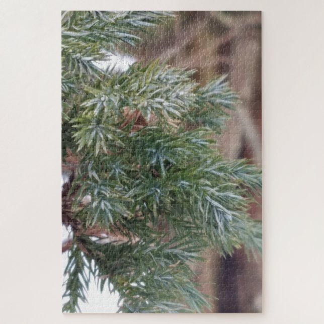 Evergreen tree needles in winter detail jigsaw puzzle (Vertical)