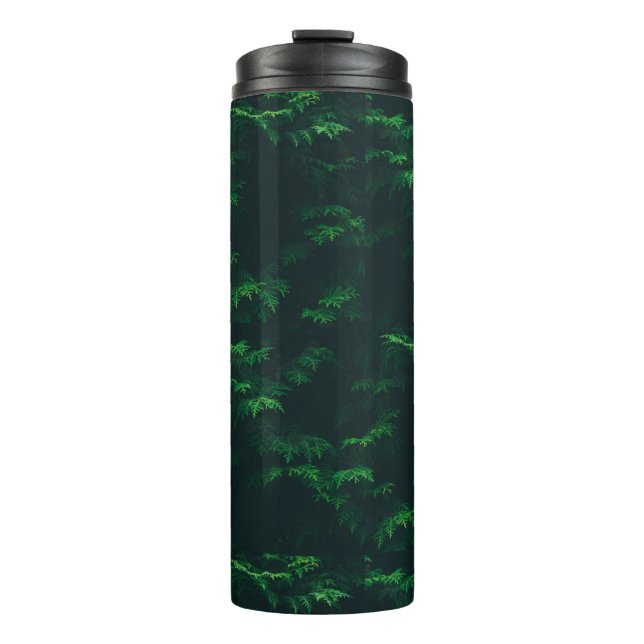 Evergreen tree rustic green black  thermal tumbler (Front)