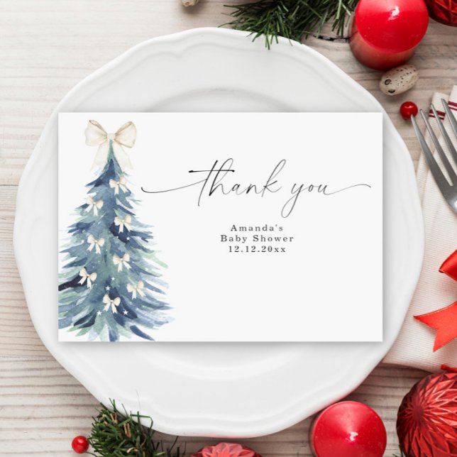 Evergreen tree with bows Baby shower Thank You Card (Creator Uploaded)