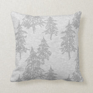 Evergreen Trees - Light Grey Throw Pillow