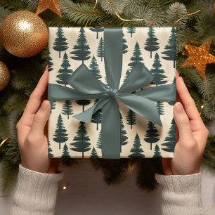 Evergreen Vintage Pine in Dark Green and Beige Wrapping Paper