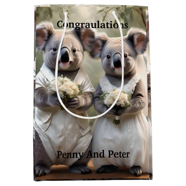 "Evergreen Vows: A Koala Wedding in White" Medium Gift Bag (Front)