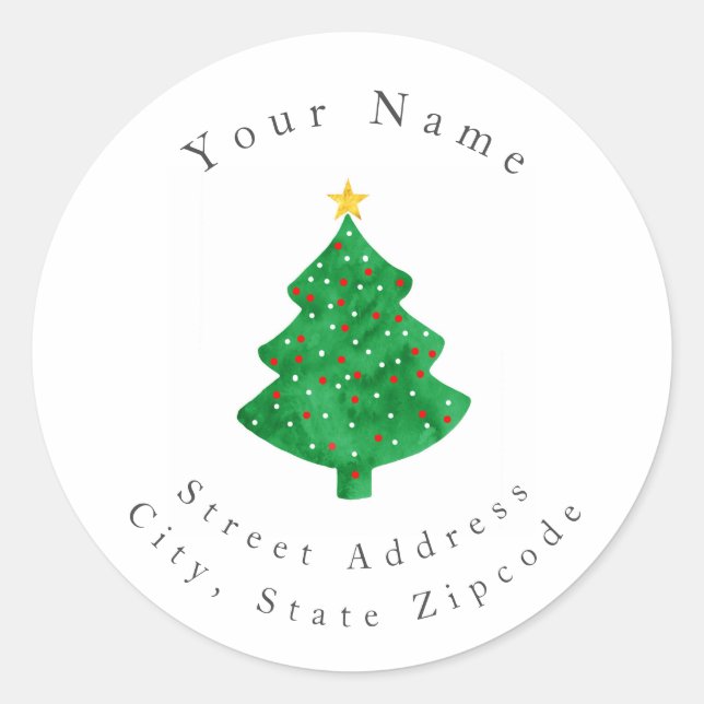 Evergreen Watercolor Christmas Tree Labels (Front)