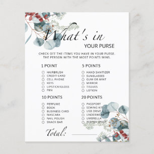Evergreen What's in your purse baby shower game