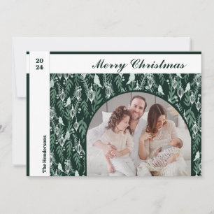 Evergreen White Ribbon Modern One Photo Christmas Holiday Card