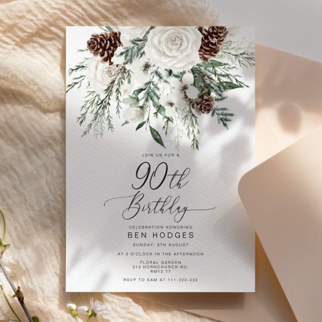 Evergreen winter 90th Birthday celebration Invitation (Creator Uploaded)