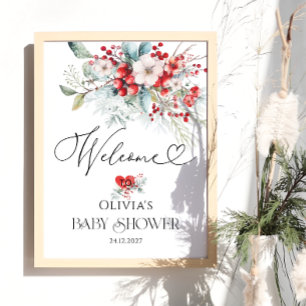 Evergreen Winter Baby Shower Welcome Poster