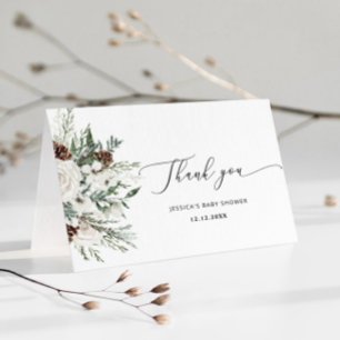 Evergreen winter elegant baby shower thank you