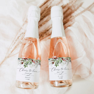 Evergreen winter elegant Cheers to Love wedding Sparkling Wine Label