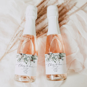 Evergreen winter elegant Cheers to Love wedding Sparkling Wine Label