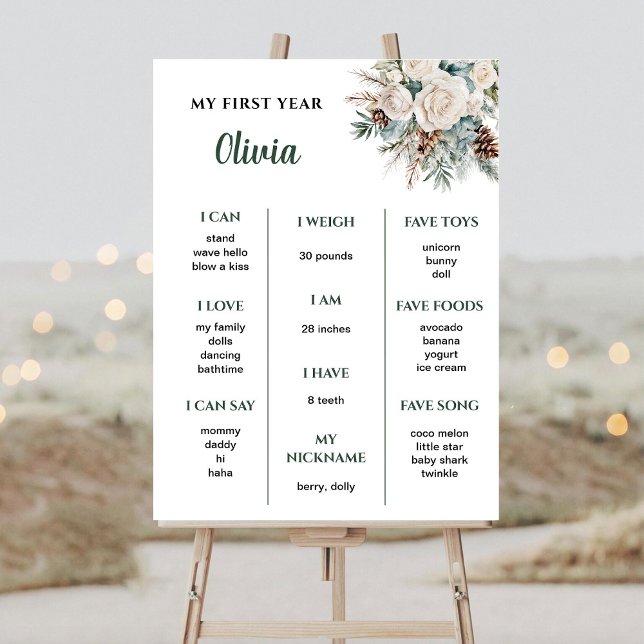 Evergreen Winter First Birthday milestone Poster (Creator Uploaded)