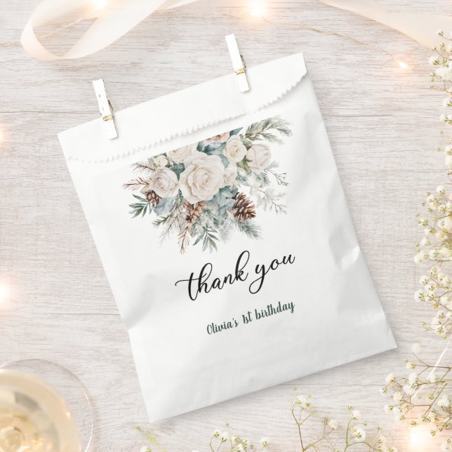 Evergreen Winter First Birthday Thank You Favour Bag (Clipped)