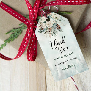 Evergreen Winter First Birthday Thank You Gift Tags
