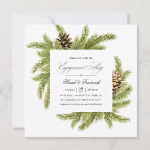 Evergreen Winter Pines Holiday Engagement Party Invitation