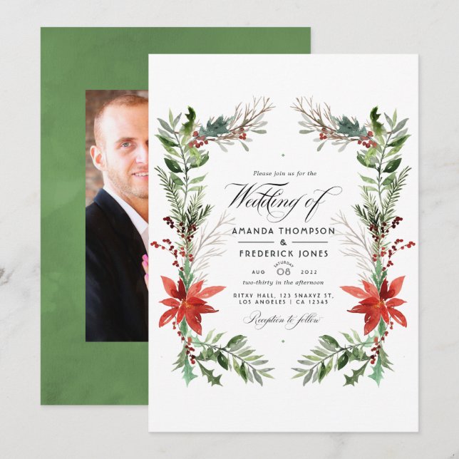 Evergreen - Wintertide Woodland Christmas Wedding Invitation (Front/Back)