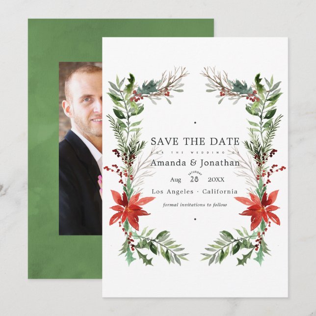 Evergreen - Wintertide Woodland Christmas Wedding Invitation (Front/Back)