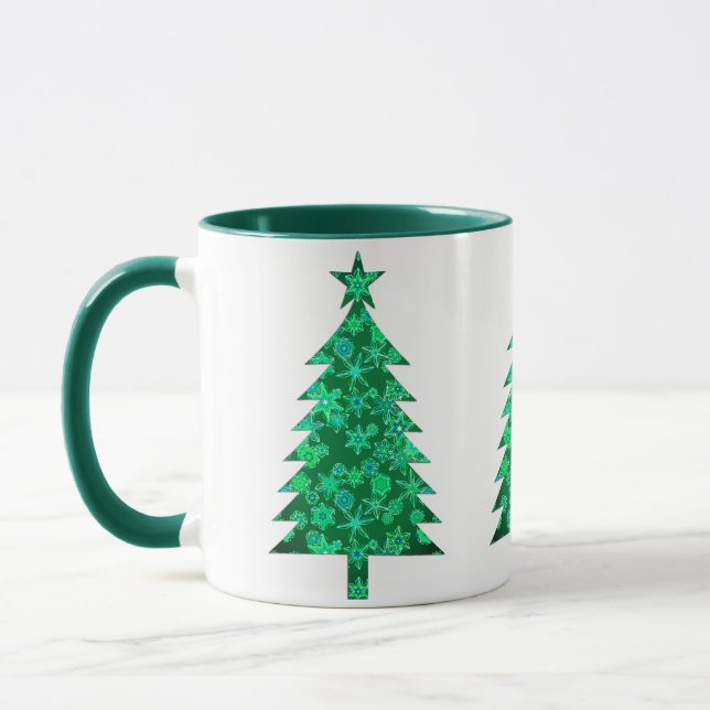 Evergreen  with Snowflakes Christmas Tree Mug (Left)