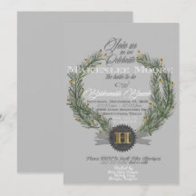 Evergreen Wreath w/Monogram Invitation