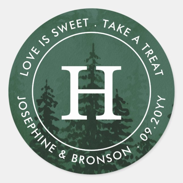 Evergreens in the Fog Forest Dark Green Favour Classic Round Sticker (Front)