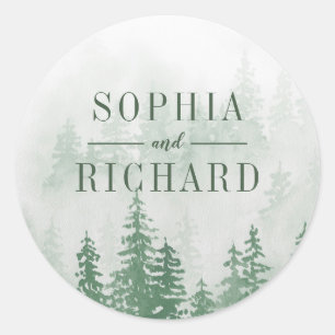 Evergreens in the Fog Forest in Green Wedding Classic Round Sticker