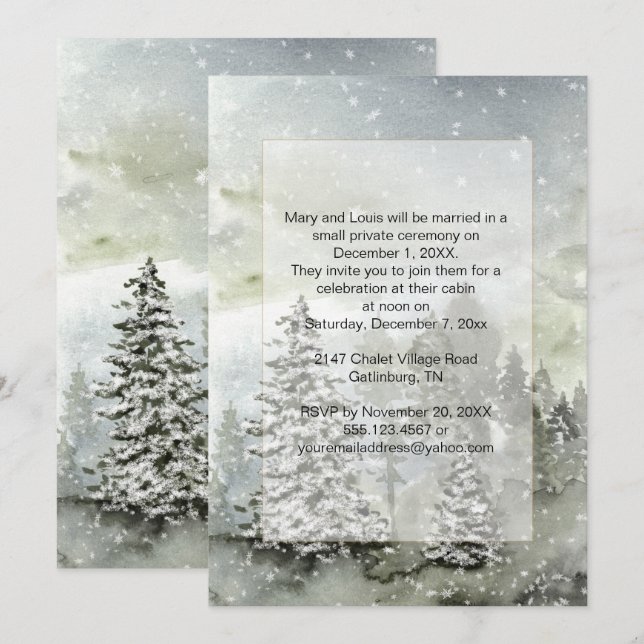 Evergreens Snow Mountains Reception Only Wedding Invitation (Front/Back)
