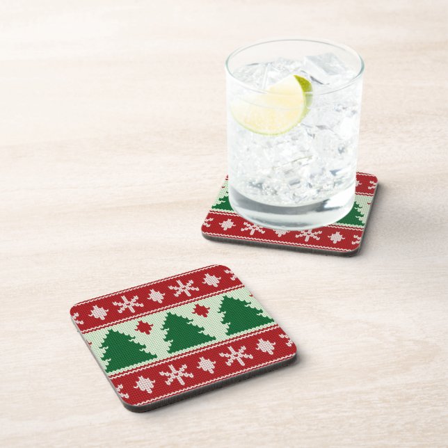 Evergreens & Snowflakes Knit Coaster (Right Side)