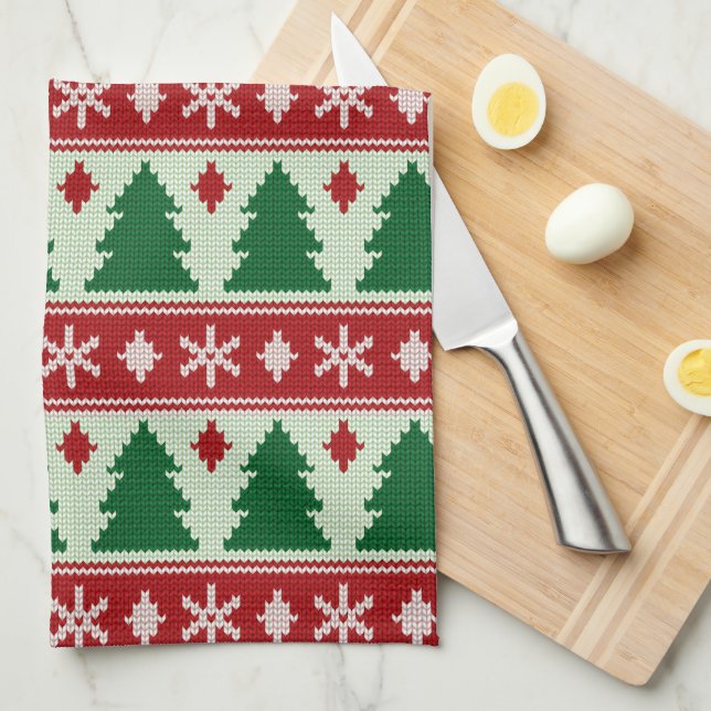 Evergreens & Snowflakes Knit Kitchen Towel (Quarter Fold)