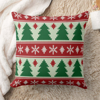 Evergreens & Snowflakes Knit Throw Pillow