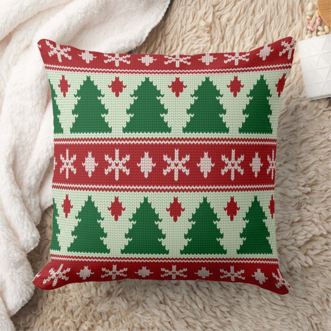 Evergreens & Snowflakes Knit Throw Pillow (Blanket)