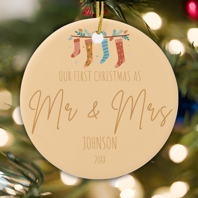 Everlasting Embrace - Mr. & Mrs. First Christmas  Ceramic Ornament (Creator Uploaded)