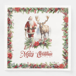 Everlasting illustration at Santa with reindeer Napkin