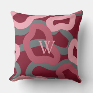 Everlasting in Red, Grey and Pink Monogrammed Throw Pillow