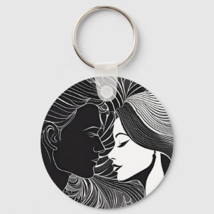 Everlasting Kiss: Black & White Silhouette Lovers Keychain