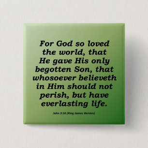 Everlasting Life Christmas John 3-16 2 Inch Square Button