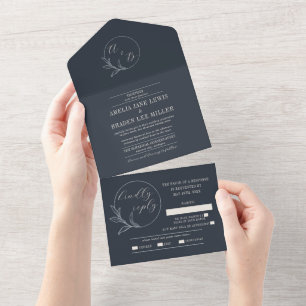 Everlasting Love Deep Blue Wreath Wedding Invite