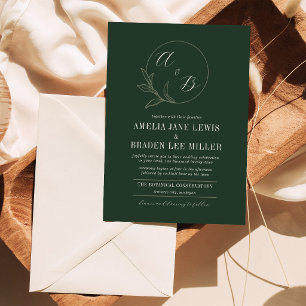 Everlasting Love   Deep Green Wreath Wedding Invitation