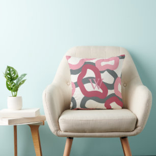 Everlasting Pink Grey Red Monogrammed  Throw Pillow