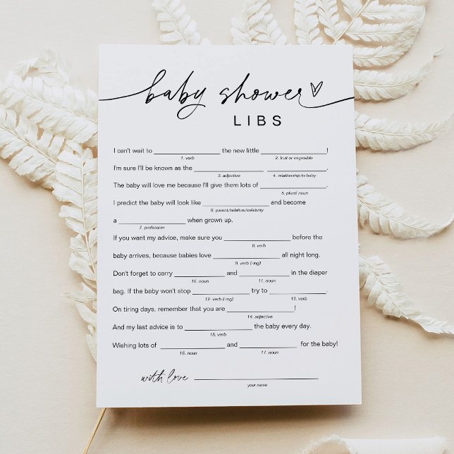 EVERLEIGH Baby Shower Libs, Fill in the Blank Game Invitation (Creator Uploaded)