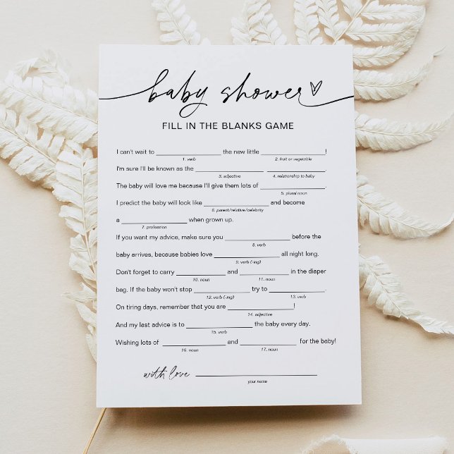 EVERLEIGH Baby Shower Libs, Fill in the Blank Game Invitation (Creator Uploaded)